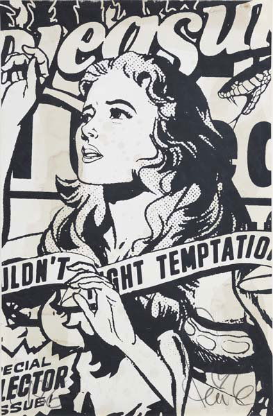 FAILE: Untitled (Couldn't Fight Temptation), 1986/2007. Screenprint and handcoloring on paper. 96.8 x 63.5 cm. (38 ⅛ x 25 in.) Signed and dated lower edge. Dated and numbered on verso. This work is fro