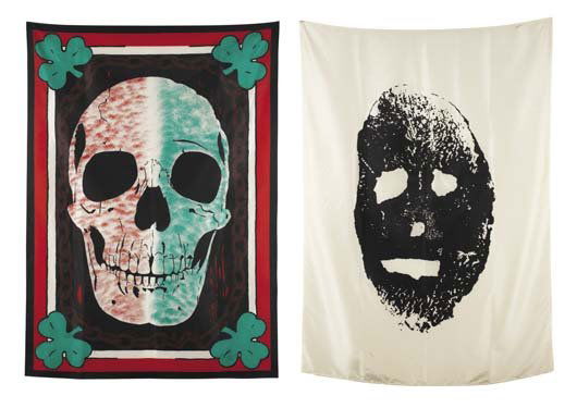 MIKE KELLEY, b. 1954: Two works: Untitled (from Pansy Metal, Clovered Hoof), 1989 Screenprint on silk. Each 133.4 x 96.5 cm. (52 ½ x 38 in.) Each signed, dated and numbered. This work is from an edition of 40. Prove
