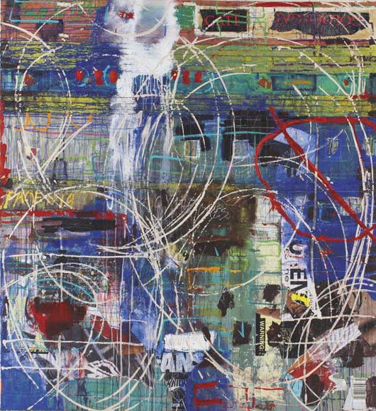 DAVID SMYTH, b. 1943: First Choice, 1994 Acrylic and collage on canvas. 198.1 x 182.9 cm. (78 x 72 in.) Signed and dated on verso. Provenance: Kass Meridian, Chicago
