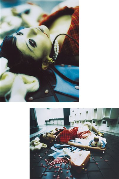 IZIMA KAORU, b. 1954: Shinohara Ryoko Wears Vivienne Westwood, 1996 Two colour coupler prints. printed 2005. i. 100 x 79.1 cm. (39 ⅜ x 31 ⅛ in). ii. 99.7 x 78.7 cm. (39 ¼ x 31 in). Each signed in ink in