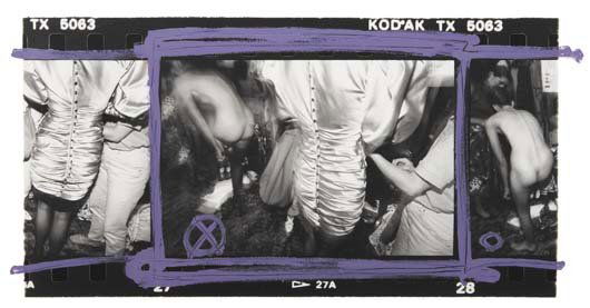 WILLIAM KLEIN, b. 1928 Backstage Dior + Nude, Pari: WILLIAM KLEIN, b. 1928 Backstage Dior + Nude, Paris, 1986 Gelatin silver print with paint, printed 1990. 11 ¼ x 23 in. (28.6 x 58.4 cm). Signed, titled and dated in pencil on the verso.