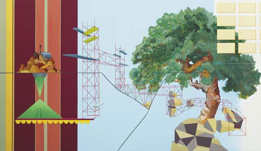 DEAN MONOGENIS, b. 1973 Tree System, 2004 Acrylic: DEAN MONOGENIS, b. 1973 Tree System, 2004 Acrylic and flashe on wooden panel. 36 x 62 in. (91.4 x 157.5 cm). Signed, titled, dated and inscribed on verso. Stefan Stux Gallery, New York