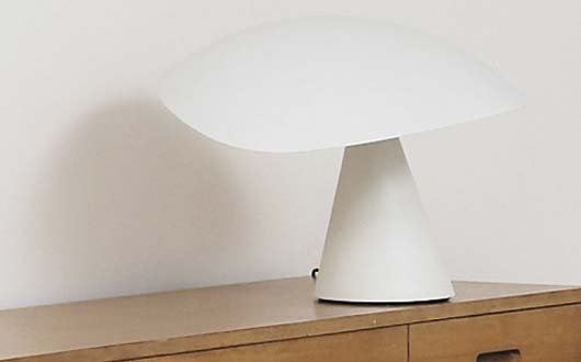 MASAYUKI KUROKAWA, b. 1937 "Lavinia" table lamp,: MASAYUKI KUROKAWA, b. 1937 "Lavinia" table lamp, ca. 1988 Enameled metal, plastic. Manufactured by Artemide, Italy. Back of base with plastic "Artemide" decal and underside impressed "Milano Artem