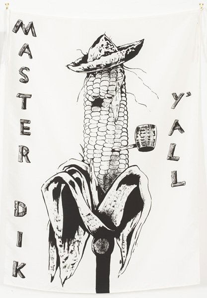 MIKE KELLEY, b. 1954 Pansy metal/clovered hoof: M: MIKE KELLEY, b. 1954Pansy metal/clovered hoof: Master Dik, 1989 Screenprint on silk, the full sheet, S. 52 ½ x 37 ½ in. (133.4 x 95.3 cm). Signed, dated '1989' and numbered 34/40 in ink