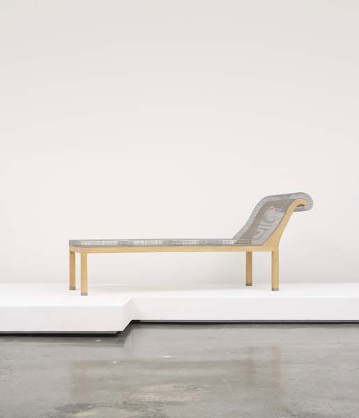 ROBERT WILSON, b. 1941 "Parzifal" sofa, ca. 1989 B: ROBERT WILSON, b. 1941 "Parzifal" sofa, ca. 1989 Brushed wire mesh, maple. 36 ¼ x 82 x 19 ½ in. (92.1 x 208.3 x 49.5 cm). Number four from an edition of nine. Underside with metal plaq