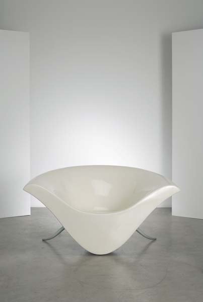 PETER HARVEY, b. 1961 Prototype "Smile" chair, 199: PETER HARVEY, b. 1961 Prototype "Smile" chair, 1996 Lacquered fiberglass. 30 in. (76.2 cm) high . Self-production, UK. Underside with metal label "PETER HARVEY LONDON.