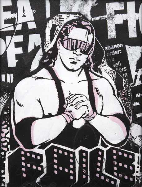 FAILE Bret the Hitman, 2007 Screenprint and acryli: FAILE Bret the Hitman, 2007 Screenprint and acrylic on paper. 19 ¾ x 15 ¼ in. (50.2 x 38.7 cm). Signed, stamped and annotated lower edge. Dated and numbered on verso. This work is from a