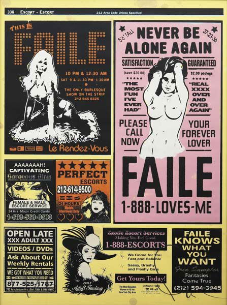 FAILE Yellow Pages, 2007 Screenprint and acrylic o: FAILE Yellow Pages, 2007 Screenprint and acrylic on paper. 33 ¼ x 25 ⅛ in. (84.5 x 63.8 cm). Signed, stamped and annotated lower edge. Dated and numbered on verso. This work is from an ed