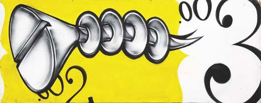 BARRY MCGEE, b. 1966 Untitled, 1997 Acrylic and sp: BARRY MCGEE, b. 1966 Untitled, 1997 Acrylic and spraypaint on wood. 48 x 120 x ¾ in. (121.9 x 304.8 x 1.9 cm). PROVENANCE Private collection, California