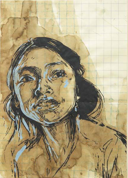 SWOON, b. 1978 Helena, 2007 Screenprint and coffee: SWOON, b. 1978 Helena, 2007 Screenprint and coffee on grid paper. 11 ¼ x 8 in. (28.6 x 20.3 cm). Signed, dated and numbered lower edge. This work is from an edition of 100. PROVENANCE Private c