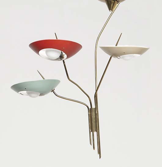 STILNOVO Ceiling light, 1950s Brass-plated metal,