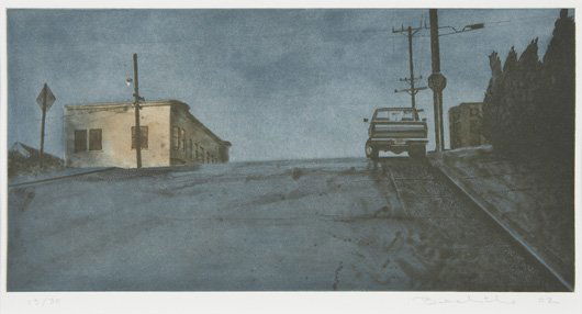 ROBERT BECHTLE, b. 1932 20th and Mississippi Nigh: ROBERT BECHTLE, b. 1932 20th and Mississippi Night, 2002 Etching and aquatint in colors, on Somerset textured white paper, with full margins, I. 8 x 15 ⅞ in. (20.3 x 40.3 cm) S. 16 x 23 in. (