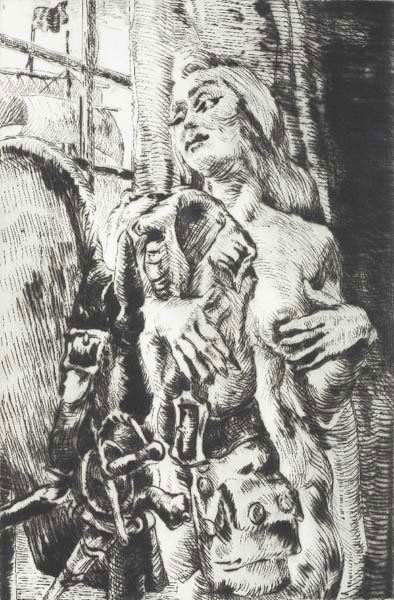 DON DOE, b. 1963: Love Started to Stay, 2004 Drypoint engraving on paper. 8 3/4 x 5 7/8 in. (22.2 x 14.9 cm). Signed, titled and numbered lower ege. Signed, credited, titled, dated, numbered and annotated on reverse of