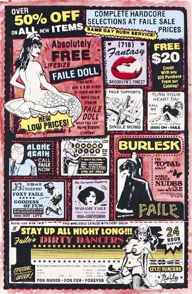 FAILE, active since 1999: Sexy Ad, 2007 Acrylic and screenprint on paper. 38 x 25 in. (96.5 x 63.5 cm). Signed and annotated lower edge. Dated and numbered on verso. This work is from a varied edition of 14.