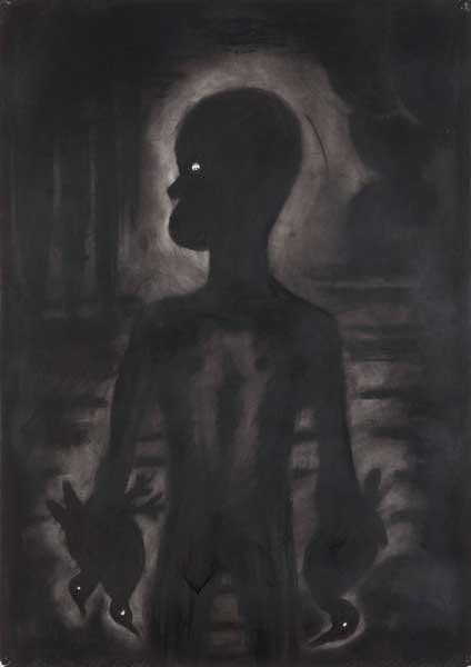 HELMUT MIDDENDORF, b. 1953: Boy with Birds, 1988 Charcoal on paper. 38 7/8 x 27 1/2 in. (98.7 x 69.9 cm). Signed, titled and dated lower edge.