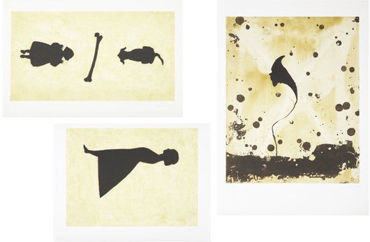 DANIEL SENISE, 1999: Menina/osso/cão; Flor; and Levitação, b. 1955 Three aquatints in colors (two with embossing), on wove paper, with full margins, Menina I. 19 1/2 x 35 1/2 in. (49.5 x 90.2 cm) Menina S. 25 3/4 x 41