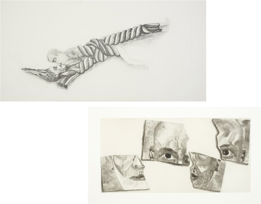 FRANCESCO CLEMENTE, 1987 and 2004: Untitled (Couple Entwined), from BAM Portfolio and Self-Portrait in Four Parts (black), b. 1952 One etching and one aquatint, on wove paper and Hiromi Shikibu Chine collé to Hahnemüle, with full mar