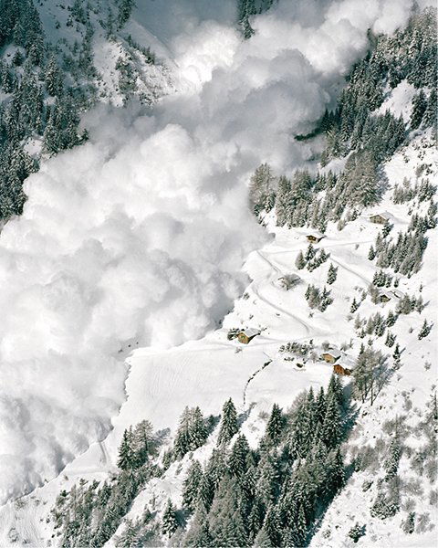 YANN GROSS, Avalanche 3 from Lavina, 2006: Avalanche 3 from Lavina, 2006 Lamda print, flush-mounted.. 125 x 100 cm. (49 1/4 x 39 3/8 in).. Signed in ink, printed title, date and number 2/9 on a label affixed to the reverse of the frame. PROVEN