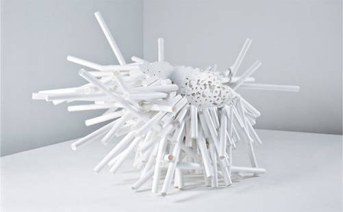 TOM PRICE, ‘Meltdown chair: PP Tube #1’, 2007: 'Meltdown chair: PP Tube #1', 2007 Heated and pressed polypropylene tubes.. 98 cm. (38 1/2 in) high.. Artist's proof from the edition of ten. Left underside of a tube impressed with 'TOM PRICE'. Toge