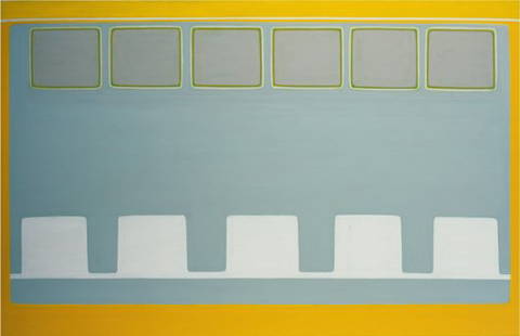DAN WALSH, Game Plan, 2003: Game Plan, 2003 Acrylic on canvas.. 140 x 229 cm. (55 x 85 in).. Signed and dated 'Dan Walsh 2003' on the reverse. PROVENANCE Acquired directly from the artist EXHIBITED Geneva, Art & Public, Fatimah