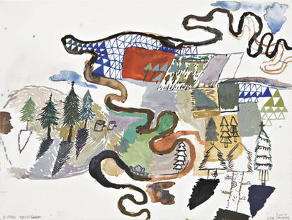 LISA SANDITZ, Study, Christmas Tree Farm, 2004: Study, Christmas Tree Farm, 2004 Mixed media on paper.. 22.9 x 29.8 cm. (9 x 11 3/4 in).. Titled 'X-mas Tree Farm' lower left; signed and dated 'Lisa Sanditz 2004' lower right. PROVENANCE Private coll