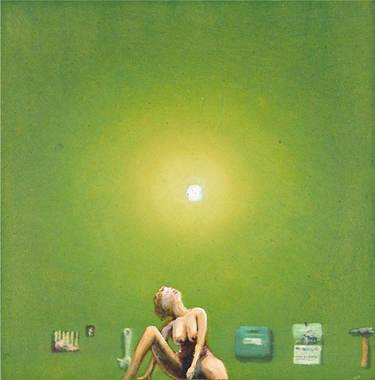 DAN ATTOE, Northern Minnesota Truck Garage Shop Girl, 2: Northern Minnesota Truck Garage Shop Girl, 2003 Oil on MDF.. 17.8 x 17.8 cm. (7 x 7 in).. Signed, titled, and dated 'Northern Minnesota Truck Garage Shop Girl 2003' on the reverse. PROVENANCE Peres Pr