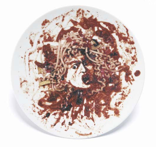 VIK MUNIZ, b. 1961: Medusa Marinara, 1999 Printed ceramic plate multiple. Diameter: 12 1/2 in. (31.8 cm). Published by the Peter Norton Family Christmas Project, contained in original foam-lined cardboard shipping box.