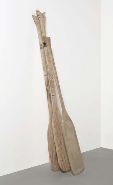 ABRAHAM CRUZVILLEGAS, b. 1968: Slow Growth, 2004 Wood, rubber band, and plastic comb. Installation dimensions variable; 62 1/2 x 10 x 20 in. (158.8 x 25.4 x 50.8 cm) as illustrated.