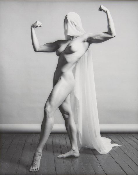 ROBERT MAPPLETHORPE, Lisa Lyon, 1982: Gelatin silver print. 48.9 x 39.1 cm. (19 1/4 x 15 3/8 in). Signed and numbered AP 1/2 in ink on the reverse of the flush-mount. One from an edition of 10 plus 2 artist's proofs. PHOTOGRAPHS FROM THE