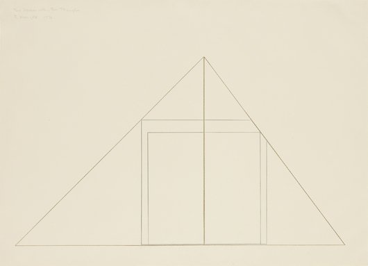 ROBERT MANGOLD, Two Squares within Two Triangles: Two Squares within Two Triangles, 1976 Coloured pencil on paper. 58 x 79.7 cm. (22 7/8 x 31 3/8 in). Signed, titled and dated 'Two Squares within Two Triangles R.Mangold 1976' upper left.‡ PROVE