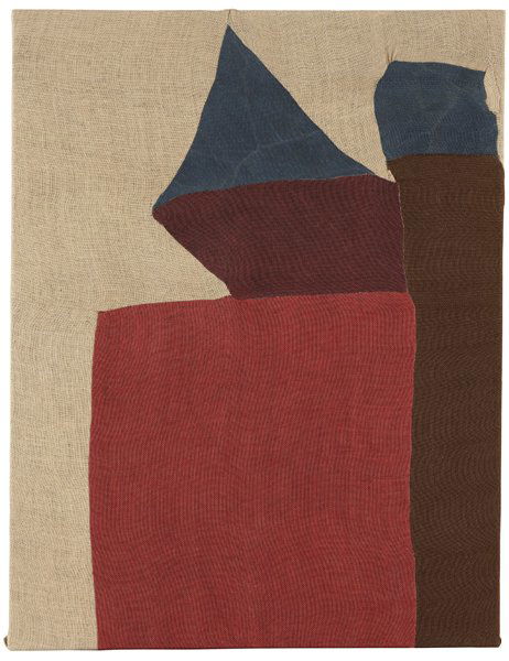 SERGEJ JENSEN, The Big Fire of Antwerp: The Big Fire of Antwerp, 2004 Stitched hessian. 130.2 x 100.3 cm. (51 1/4 x 39 1/2 in). Signed, titled and dated 'THE BIG FIRE OF ANTWERP Sergej Jensen 2004' on the overlap.♠ PROVENANCE Patrick