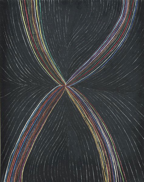 MARK GROTJAHN, Untitled (colored rainbow in black: Untitled (colored rainbow in black flower), 2004 Colored pencil and graphite on paper. 23 7/8 x 19 in. (60.6 x 48.3 cm). Signed, titled and dated "Mark Grotjahn Untitled colored rainbow in black flowe