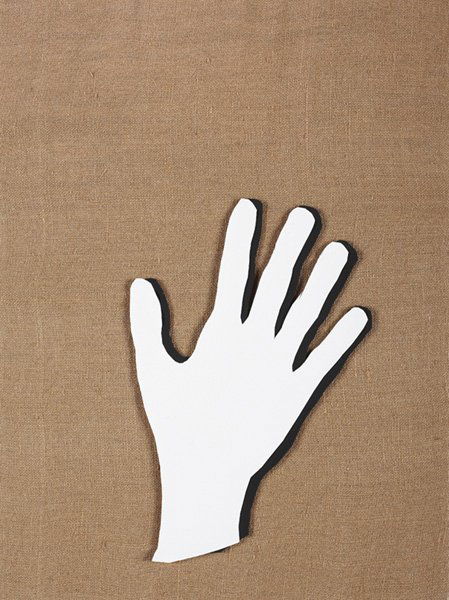 SERGEJ JENSEN, Untitled (Hand), 2005: Untitled (Hand), 2005 Neoprene and vinyl cutout affixed to linen. 15 3/4 x 12 in. (40 x 30.5 cm). Signed and dated "Sergej Jensen 2005" on the overlap. PROVENANCE Patrick De Brock Gallery, Knokke