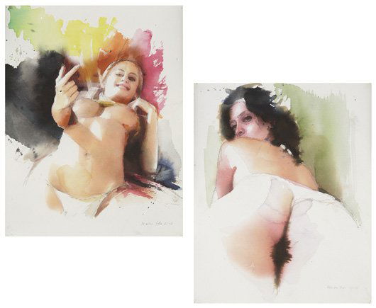 MARTIN EDER, Two works: Untitled, 2002: Two works: Untitled, 2002 Ink and graphite on paper. 11 1/8 x 8 5/8 in. (28.3 x 21.9 cm) and 11 1/8 x 8 7/8 in. (28.3 x 22.5 cm). Signed and dated "Martin Eder 8/02" on lower right; signed and dated "