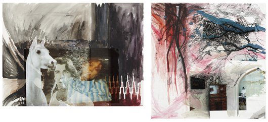 AMELIE VON WULFFEN, Two works: Untitled (White Hor: Two works: Untitled (White Horse) and Untitled (Tree and arch, pink), 2004 and 2003 Ink, acrylic, watercolor and collaged photograph on paper. 22 x 29 3/4 in. (55.9 x 75.6 cm) and 36 x 35 1/2 in. (91.