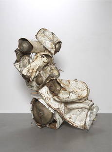 NANCY RUBINS, Hot Water Heaters and Wire, 1993: Hot Water Heaters and Wire, 1993 Installation comprised of nine found water heaters, wire, insulation, pipe fittings and electrical wire. 72 x 64 x 61 in. (182.9 x 162.6 x 154.9 cm) as installed. PROV