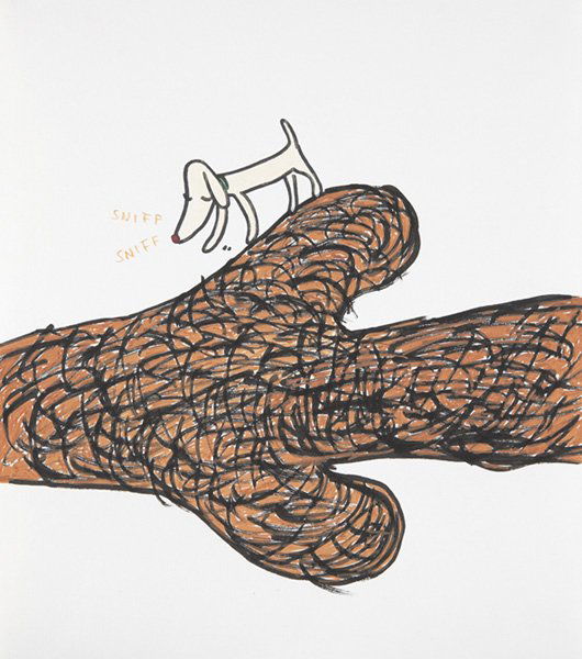 YOSHITOMO NARA AND DAVID SHRIGLEY, Untitled (Sniff: Untitled (Sniff Sniff), 2002 Colored pencil and felt-tip pen on paper. 10 1/4 x 9 1/8 in. (26 x 23.2 cm). Signed and dated "DS Nara 2002" on the reverse. PROVENANCE Stephen Friedman Gallery, London; P