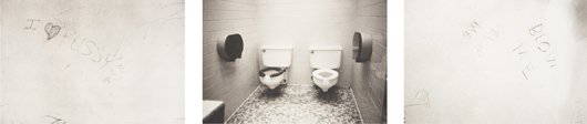 ZOE LEONARD, Untitled (bathroom graffiti); Two Toi: Untitled (bathroom graffiti); Two Toilets; Untitled (bathroom graffiti), 1994 Three platinum-palladium prints, printed 1997. Each approximately 4 x 6 in. (10.2 x 15.2 cm). Each signed and two annotate