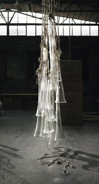 FERNANDO AND HUMBERTO CAMPANA, Unique "Ring the Be: Unique "Ring the Bells" sculpture, 2009 Remnant glass bells from 2005 Campane di Campana series, assembled "Manila" drops from the 1960s, rope. Overall: 118 1/8 in. (300 cm.) high, 17 1/2 in. (44.5 cm