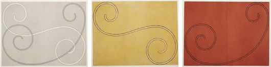ROBERT MANGOLD: Curled Figures Suite, 2001 The complete set of three etchings with aquatint in colors, on wove paper, with full margins, all I. 8 3/4 x 11 5/8 in. (22.2 x 29.5 cm); all S. 18 5/8 x 21 in. (47.3 x 53.3