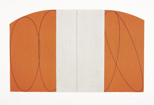 ROBERT MANGOLD: Untitled (Red/Gray Zone), 1997 Screenprint in colors, on somerset paper, with full margins, I. 24 1/4 x 39 1/4 in. (61.6 x 99.7 cm); S. 31 1/4 x 45 1/4 in. (79.4 x 114.9 cm), signed and numbered `A.