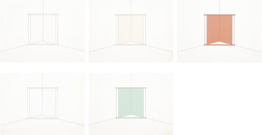 DAN FLAVIN: In Fluorescent Light 8' High to European Couples series, 1971-73 Five lithographs in colors, on wove paper, the full sheets, all S. 17 x 22 in. (43.2 x 55.9 cm), all signed, titled, dated `1973' and a