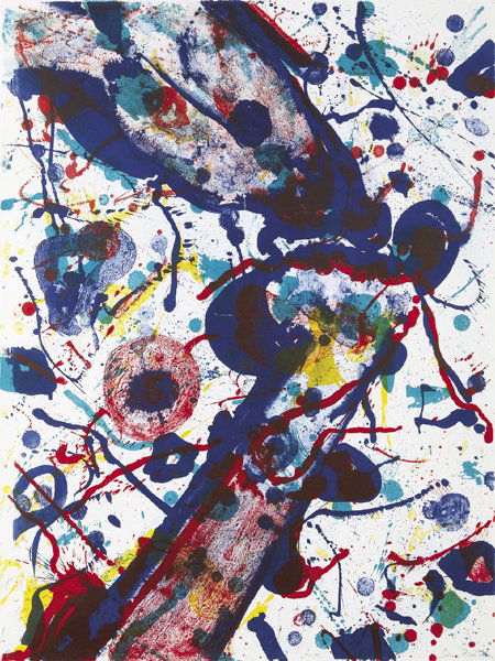 SAM FRANCIS: Poemes dans le ciel: Untitled, 1986 Lithograph in colors, on Rives BFK paper, the full sheet, S. 30 x 22 1/2 in. (76.2 x 57.2 cm), signed and annotated `CTP' in pencil (one of 4 presumably unique col