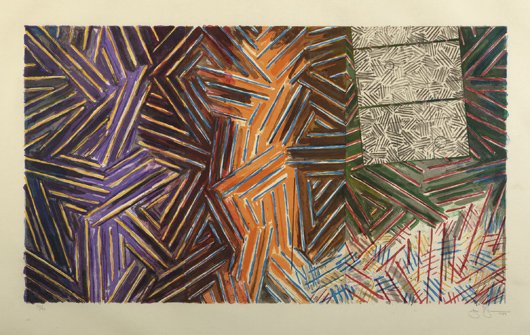 JASPER JOHNS: Between the Clock and the Bed, 1989 Lithograph in colors, on Japanese paper, with full margins, I. 19 5/8 x 34 in. (49.8 x 86.4 cm); S. 26 1/2 x 40 3/4 in. (67.3 x 103.5 cm), signed and numbered 37/50