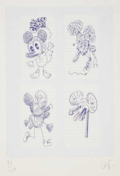 CLAES OLDENBURG: Notes in Hand portfolio: three plates, 1972 Three offset lithgraphs in colors with embossing and printed acetate sheets, on smooth wove Chine collé to Decapo Art paper, with full margins, all I. 6 x