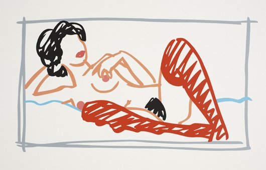 TOM WESSELMANN: Fast Sketch Red Stocking Nude, 1991 Screenprint in colors, on Museum Board paper, with full margins, I. 18 1/4 x 32 in. (46.4 x 81.3 cm); S. 26 1/8 x 38 1/8 in. (66.4 x 96.8 cm), signed and numbered 2
