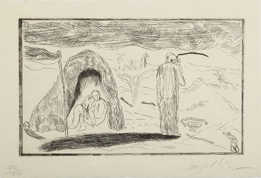 MIMMO PALADINO: Ombre by Paolo Pietroni, 1983 Etching, on handmade paper, with full margins, with text by Paolo Pietroni 10 x 7 in. (25.4 x 17.8 cm), signed and numbered 74/99 in pencil (there were also 15 artist's p