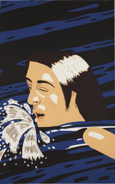 ALEX KATZ: Olympic Swimmer, 1976 Lithograph in colors, on Arches paper, the full sheet, S. 39 3/4 x 24 7/8 in. (101 x 63.2 cm), signed and numbered 174/200 in pencil (there were also 20 artist's proofs), publis