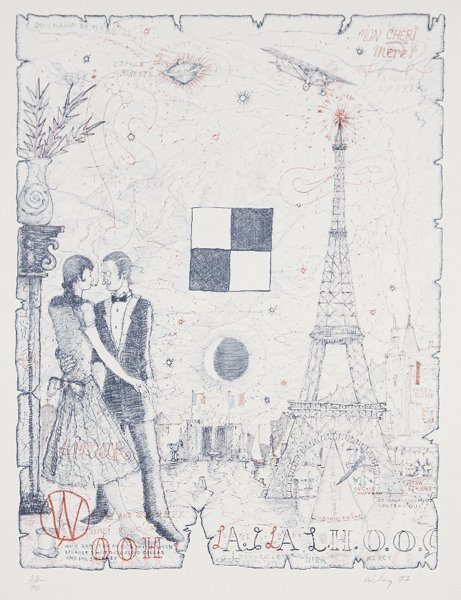 WILLIAM WILEY: Ooh La La, 1977 Lithograph in colors, on Arches paper, with full margins, I. 25 1/8 x 19 1/4 in. (63.8 x 48.9 cm); S. 29 1/2 x 22 1/4 in. (74.9 x 56.5 cm), signed, dated `77' and numbered 26/70 in pen