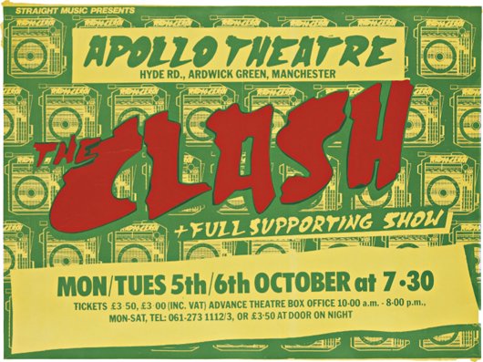 THE CLASH, The Clash + Full Supporting Show, Apoll: THE CLASH, The Clash + Full Supporting Show, Apollo Theatre, Manchester, 5-6 October, 1981 Concert poster. 75.9 x 102 cm. (29 7/8 x 40 1/8 in). This concert was part of the 1981 Radio Clash UK Tour. P